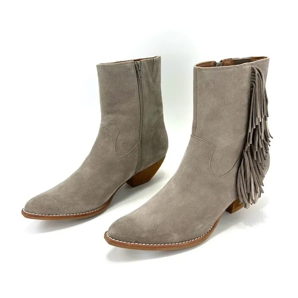 Jeffrey Campbell Hastings Gray Cowboy Ankle Boot Sz 9.5 Suede Fringes Rodeo New